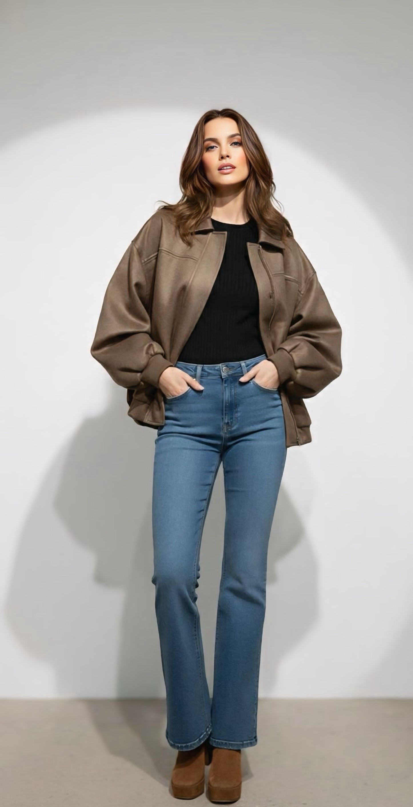 Brown Oversized Bomber Jacket
