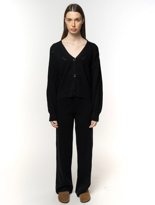 Black Knit Set with Cardigan and Pants