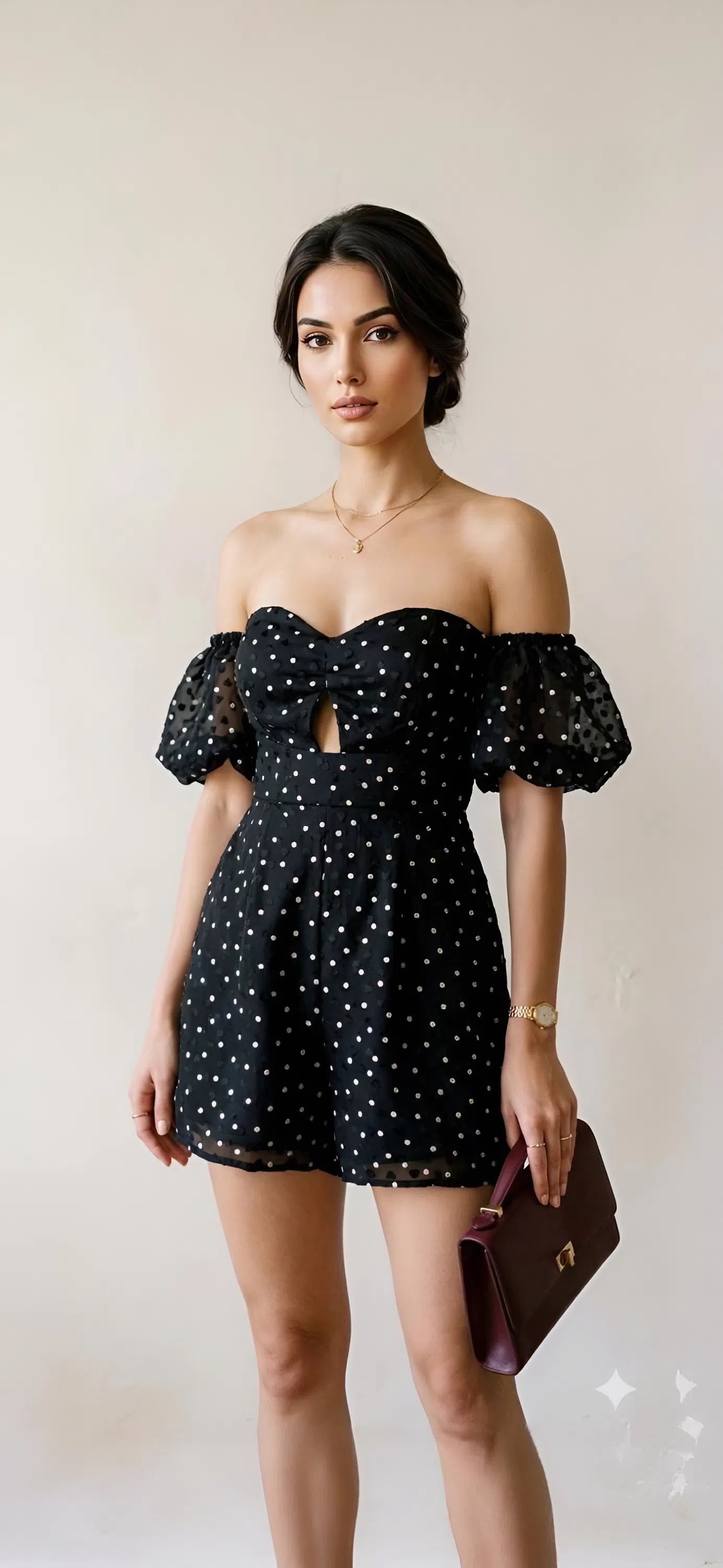 Black Polka Dot Strapless Romper