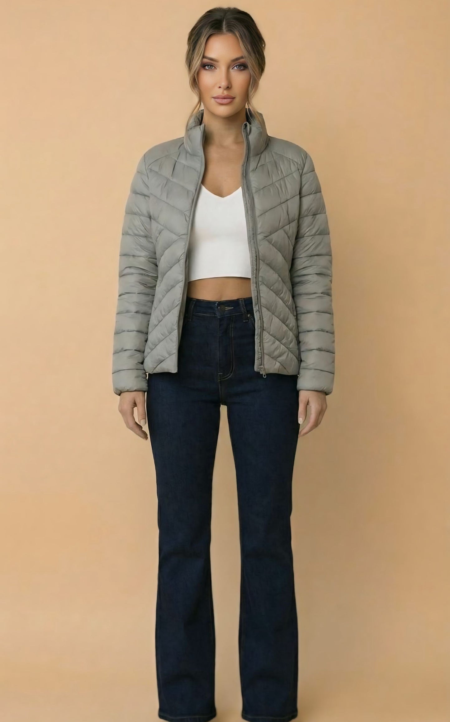 Ash Grey Quilted Puffer Jacket