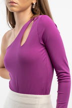 Purple Asymmetric One-Shoulder Bodysuit