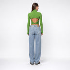 Green Ribbed Cut-Out Sweater