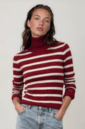 Red & White Striped Ribbed Turtleneck