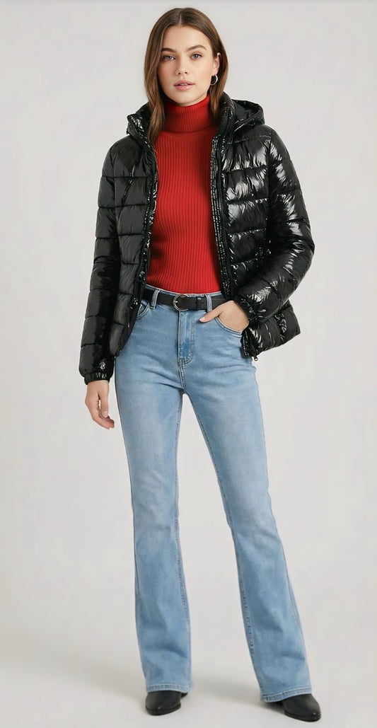 Onyx Black Gloss Puffer Jacket