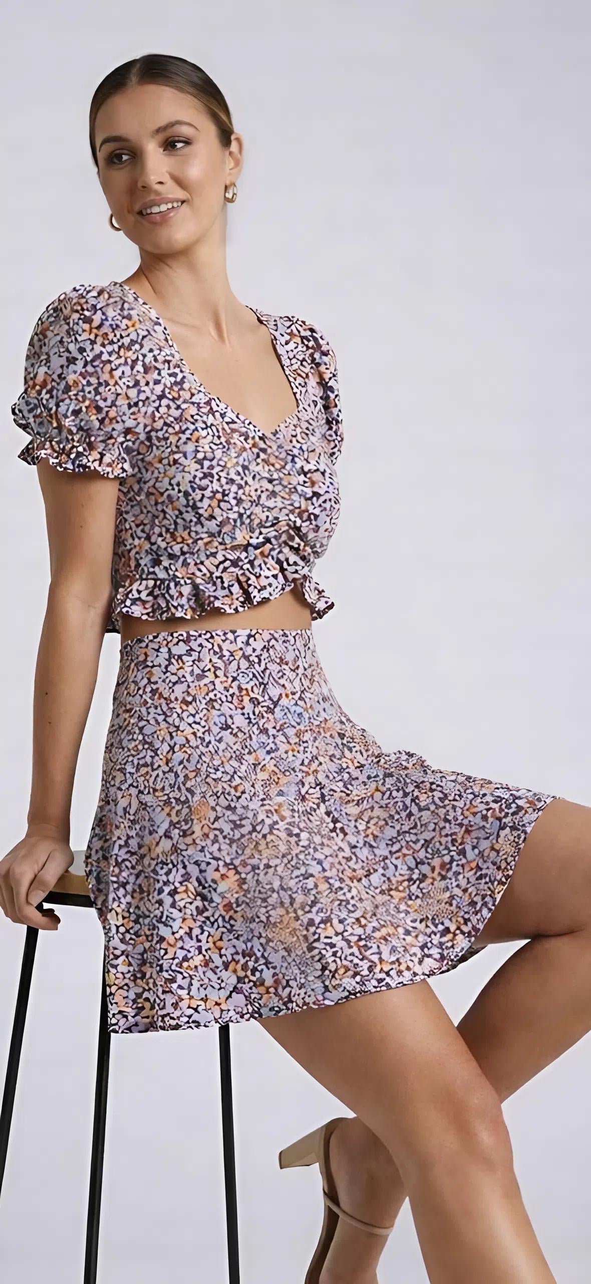 Floral Top and Skirt Set