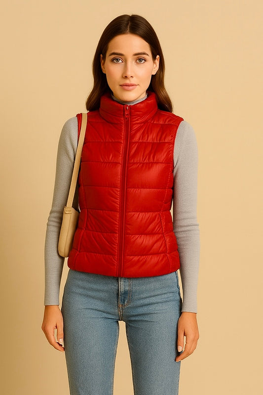 Red Fur Double Face Puffer Vest
