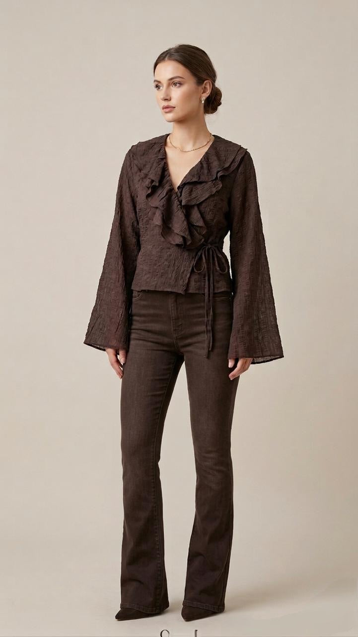 Chocolate Sheer Ruffle Blouse