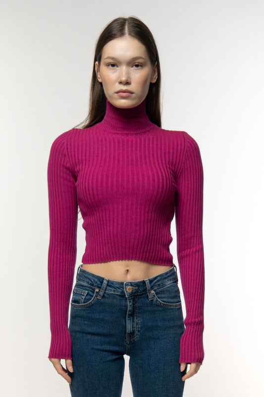 Scarlet Ribbed Cutout Pullover