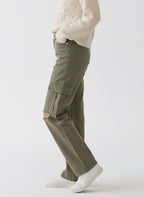 Olive Distressed Wide-Leg Jeans