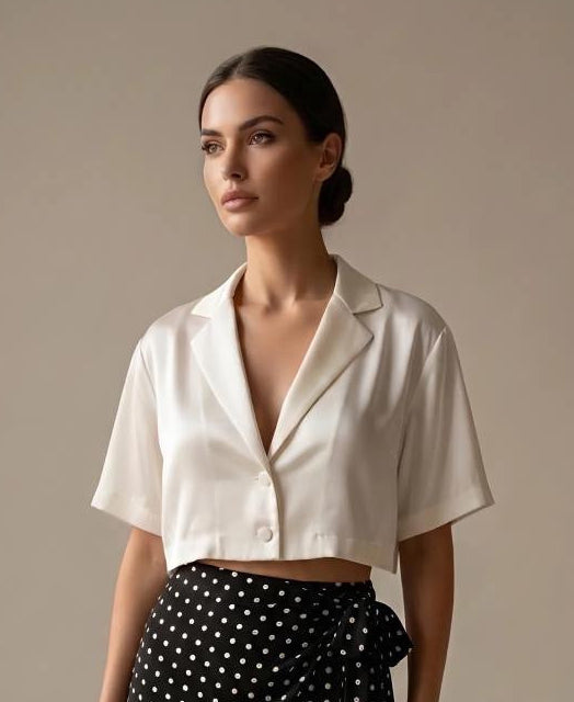 White Cropped Button-Up Shirt