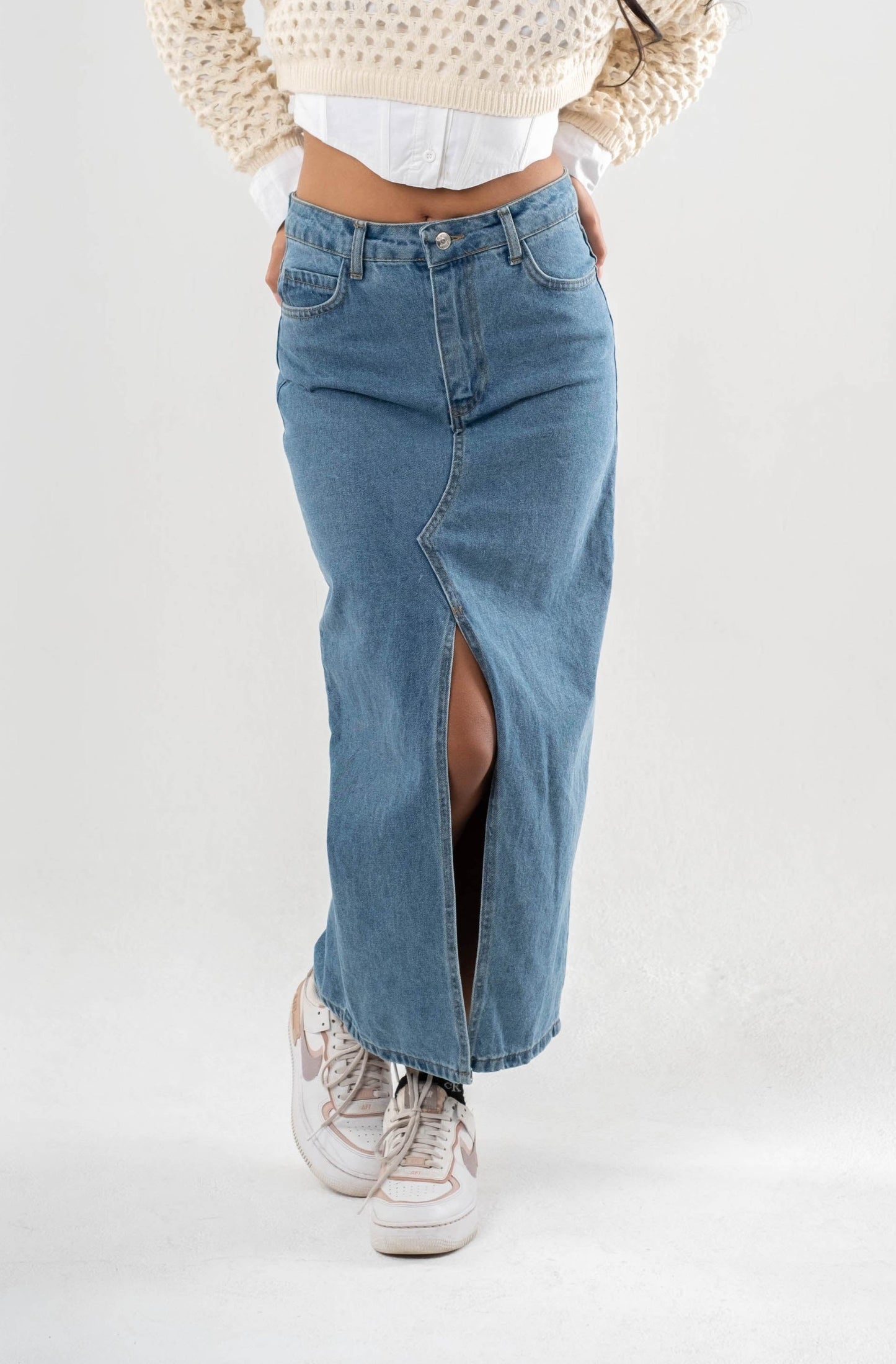 Ella Split-Front Denim Skirt