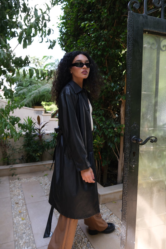 Nova Faux Leather Trench Coat