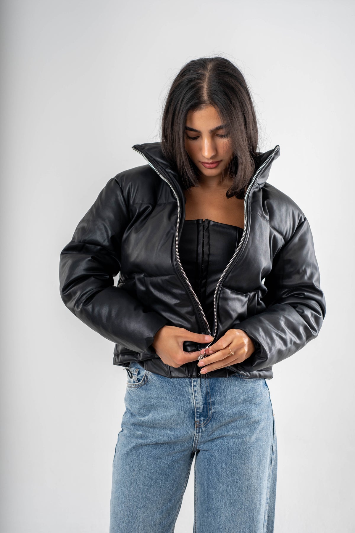Celeste Faux Leather Puffer Jacket