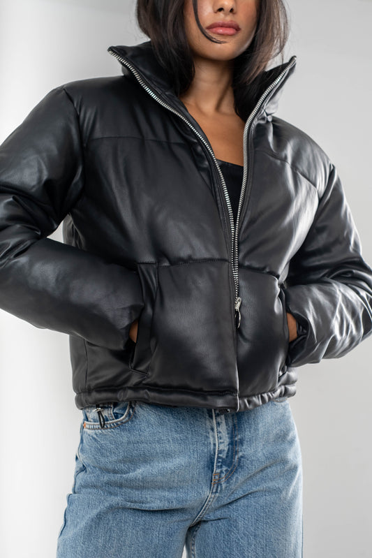 Celeste Faux Leather Puffer Jacket