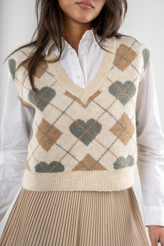 Cozy Heart Argyle Vest