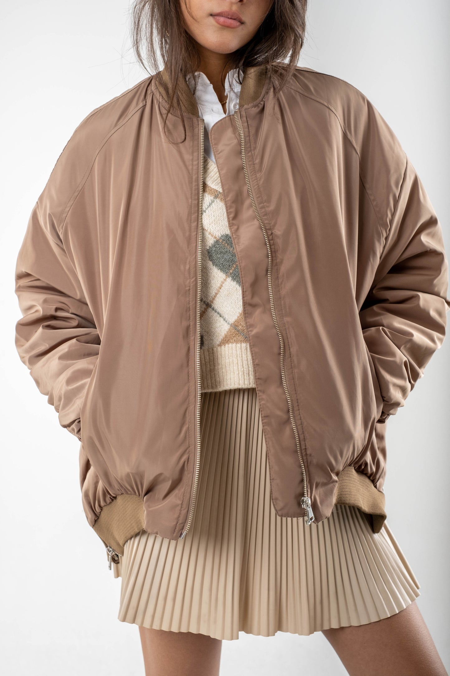 Beige Sahara Oversized Bomber Jacket