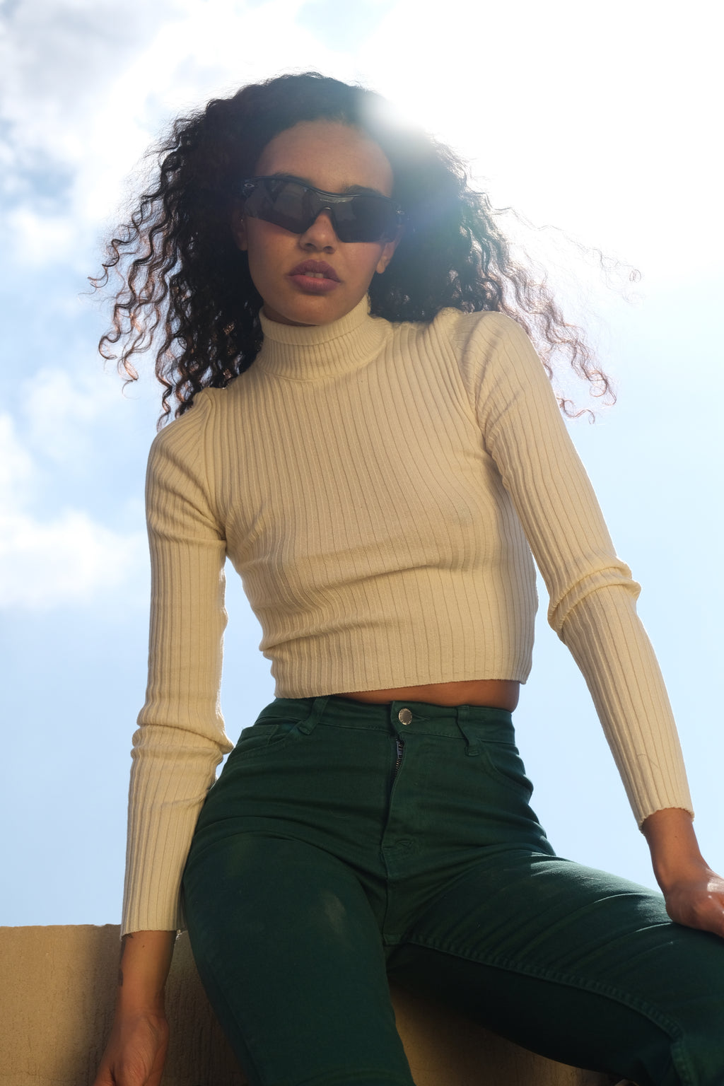 Cross-Back Ribbed Knit Pullover