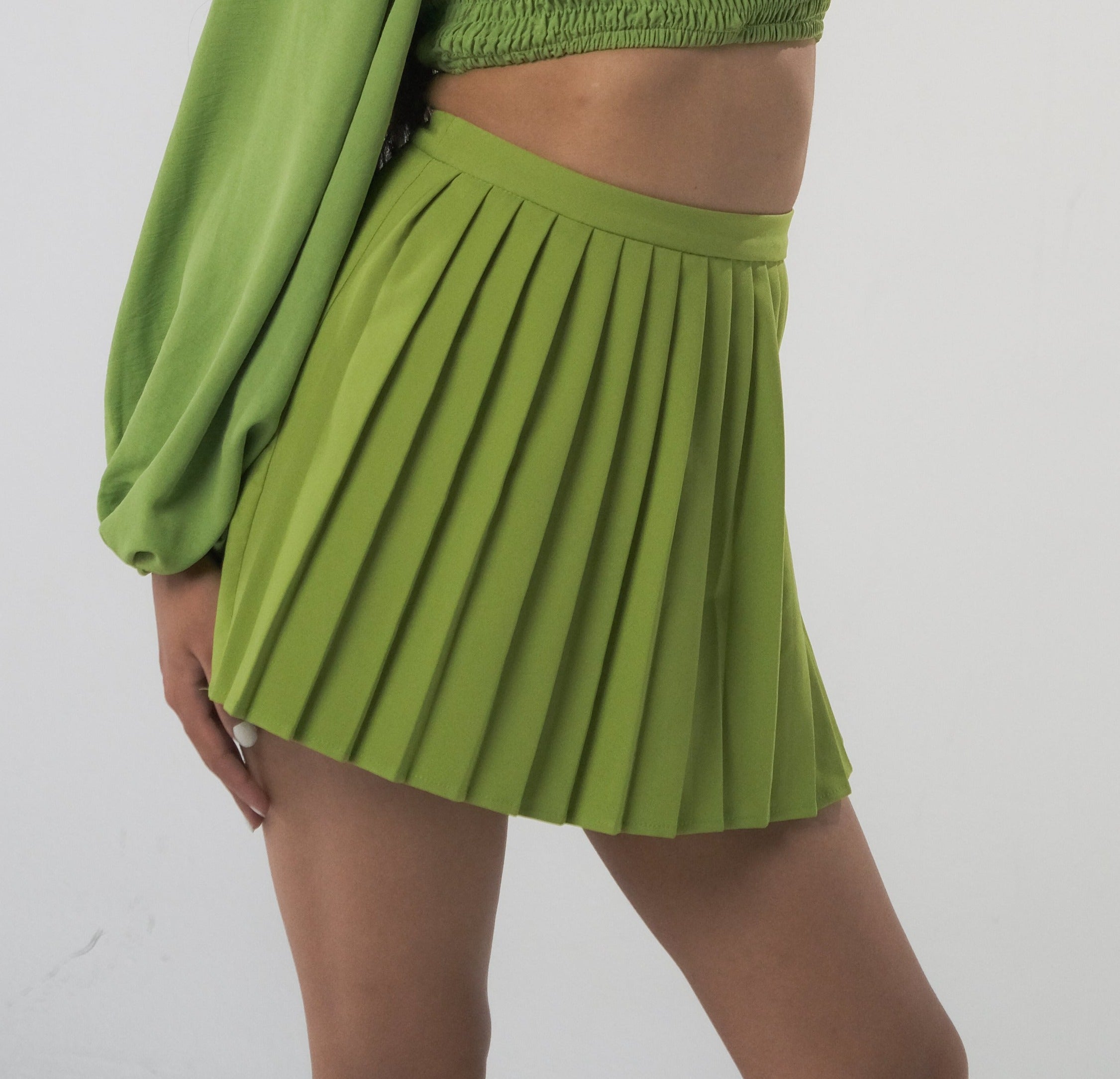 Lime green pleated skirt hotsell