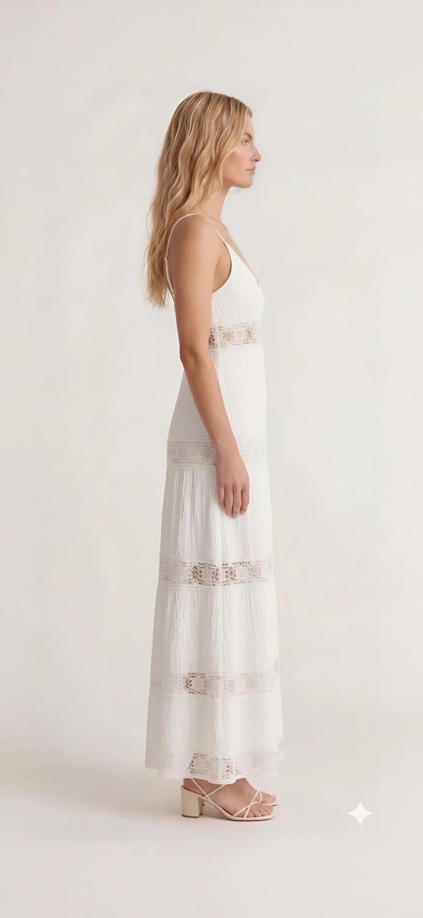 Ivory Lace-Panel Maxi Dress