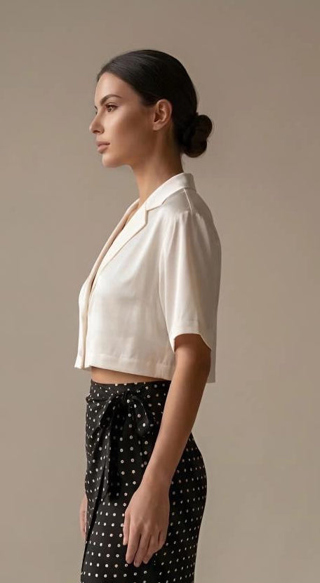 White Cropped Button-Up Shirt