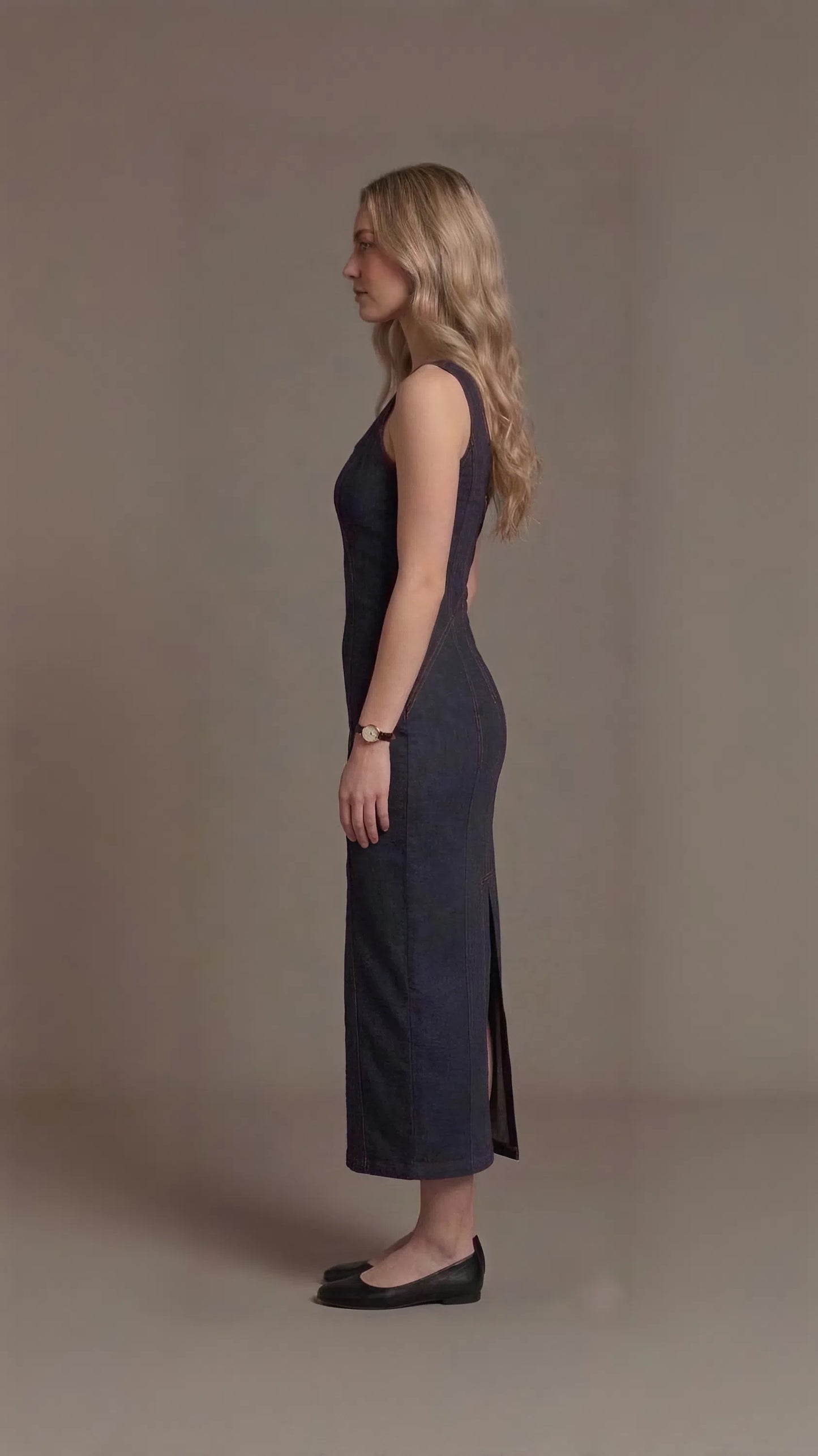Dark Blue Denim Sleeveless Maxi Dress