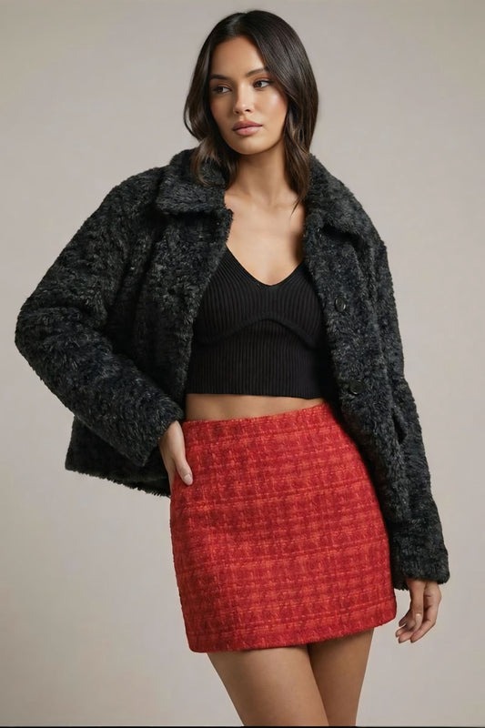 Red Tweed Mini Skirt