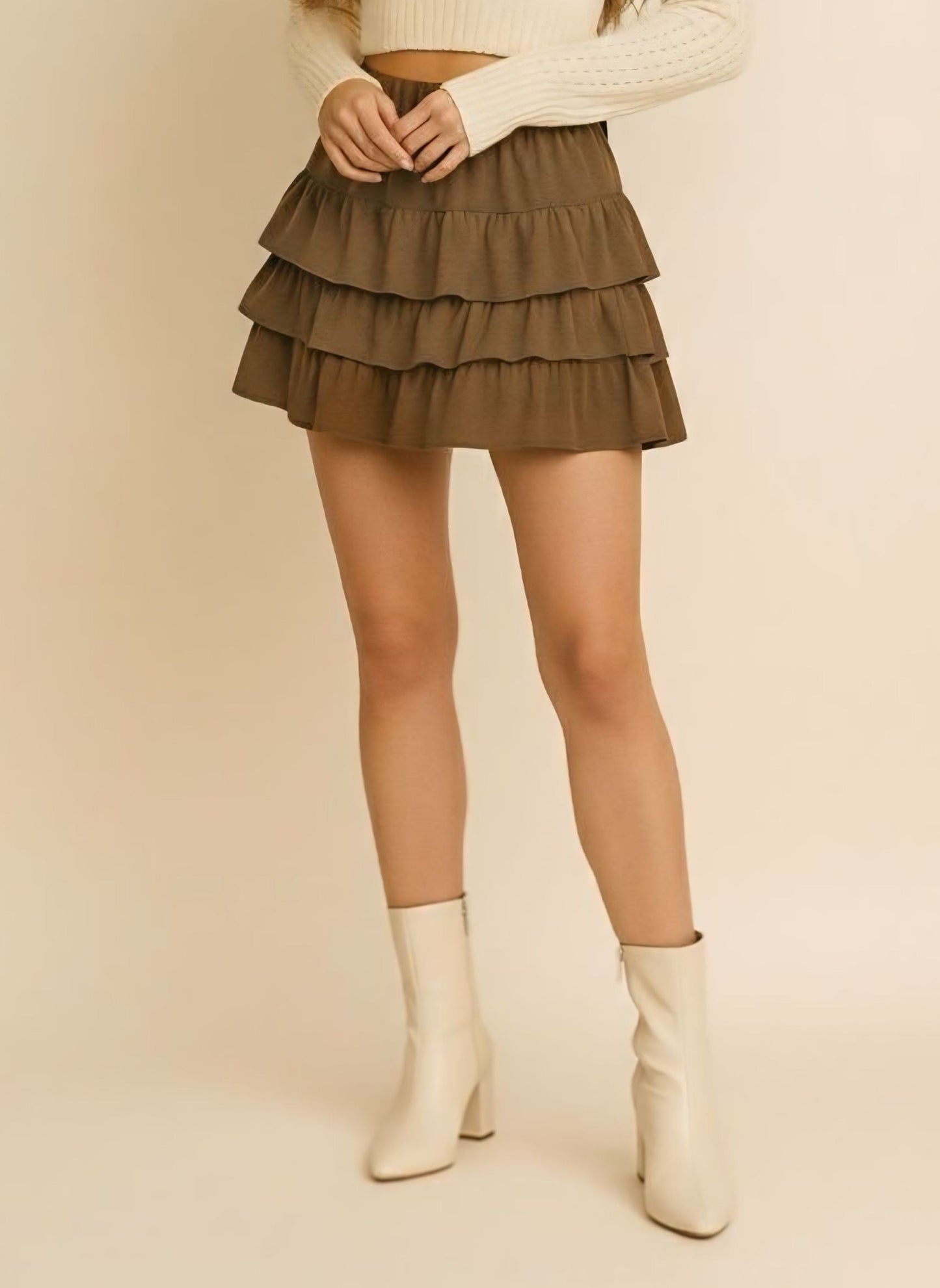 Brown Tiered Mini Skirt