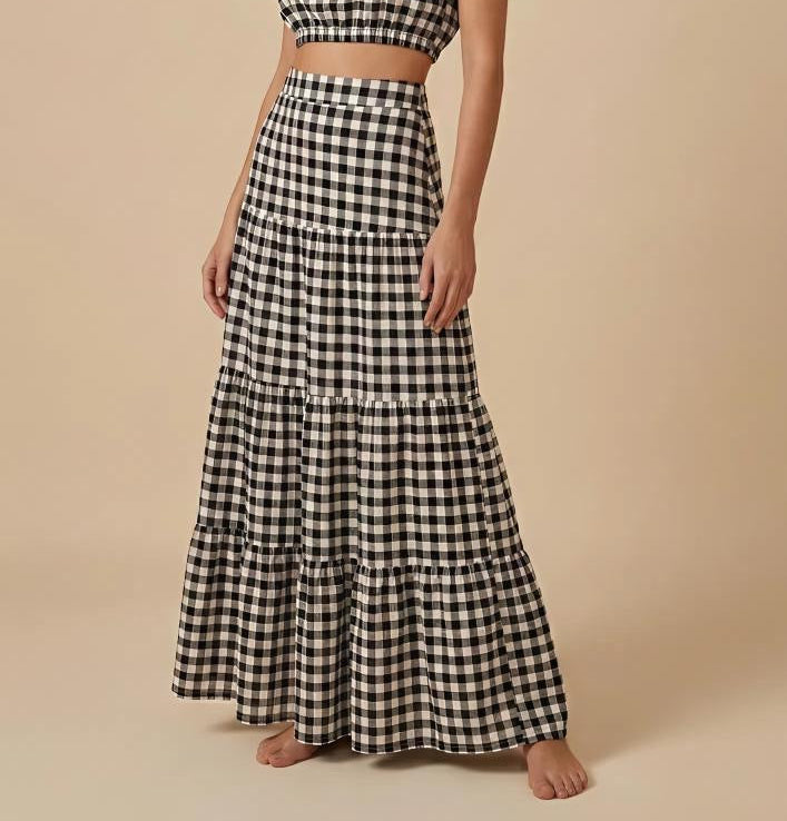 Gingham Tiered Skirt