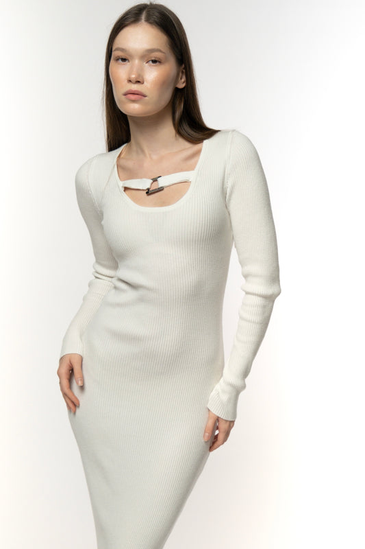 Ivory White Cutout Knit Dress