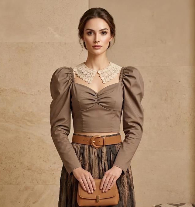 Taupe Ruched Cropped Blouse