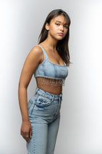 Denim Beaded Crop Top