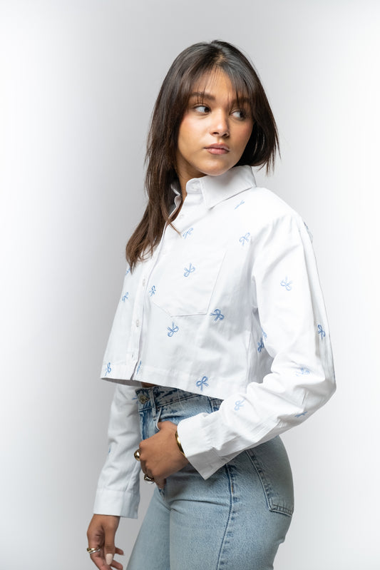 Bow-Embroidered Button-Up Shirt