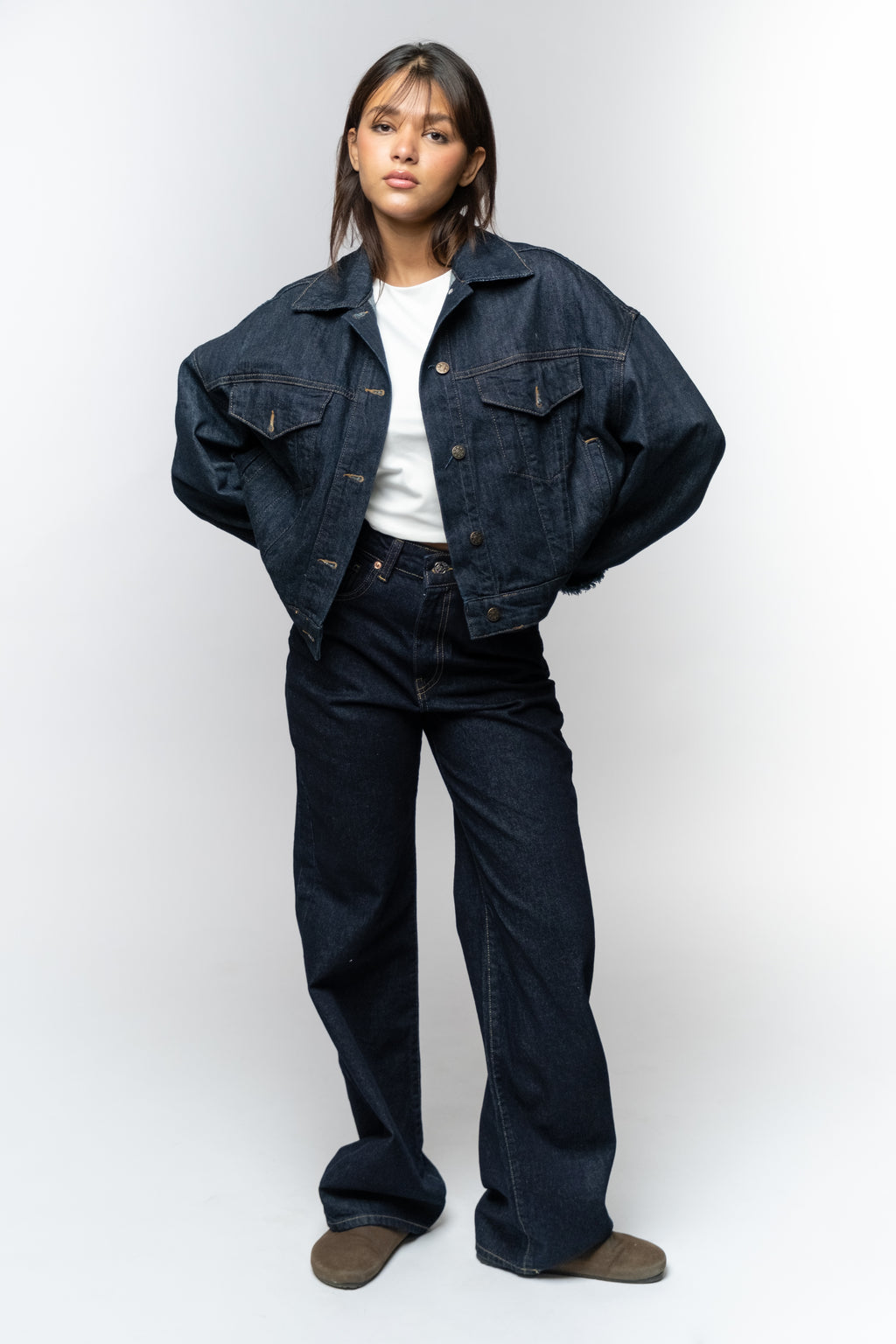 High-Waisted Dark Denim Jeans