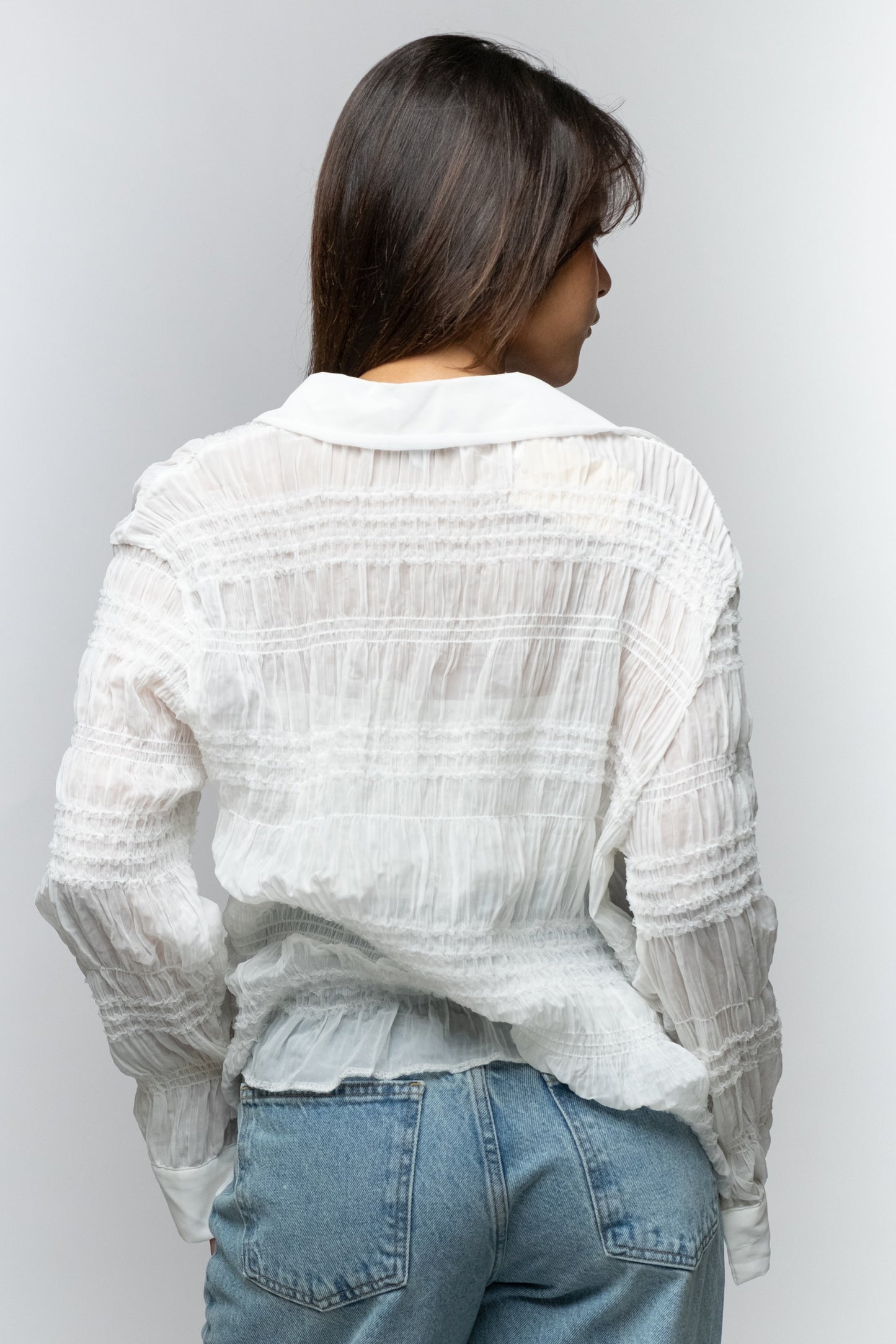 White Textured Button-Down Shirt