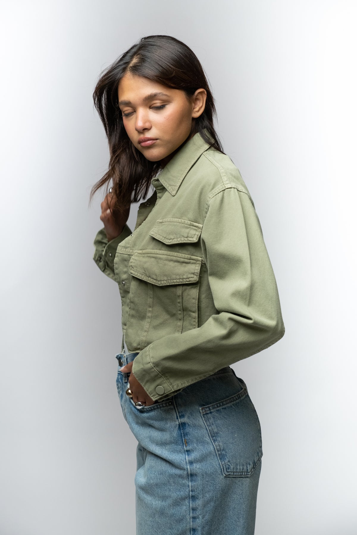 Olive Green Cropped Utility Jacket