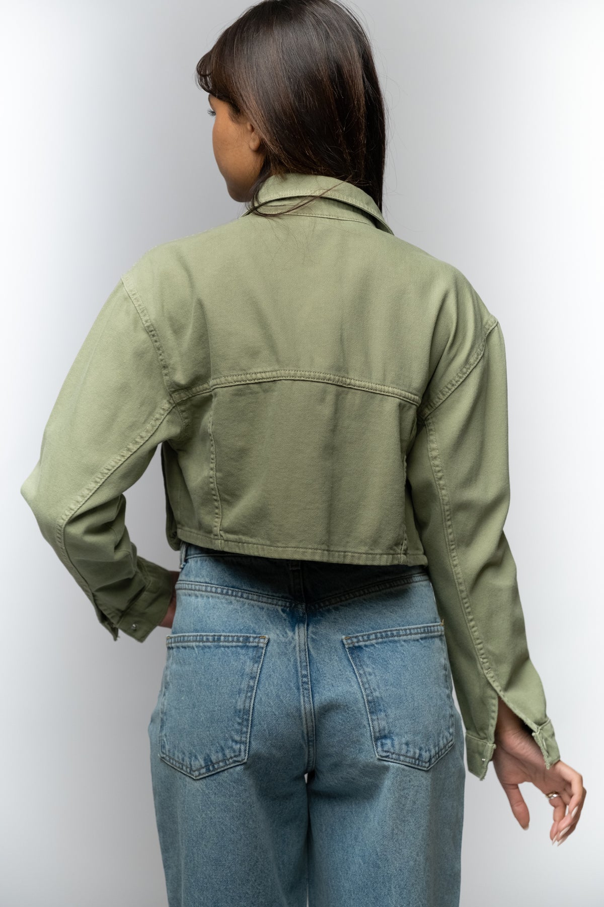 Olive Green Cropped Utility Jacket
