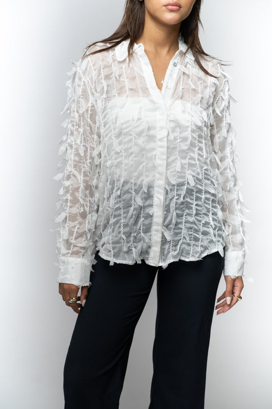 Textured White Feathered Shirt