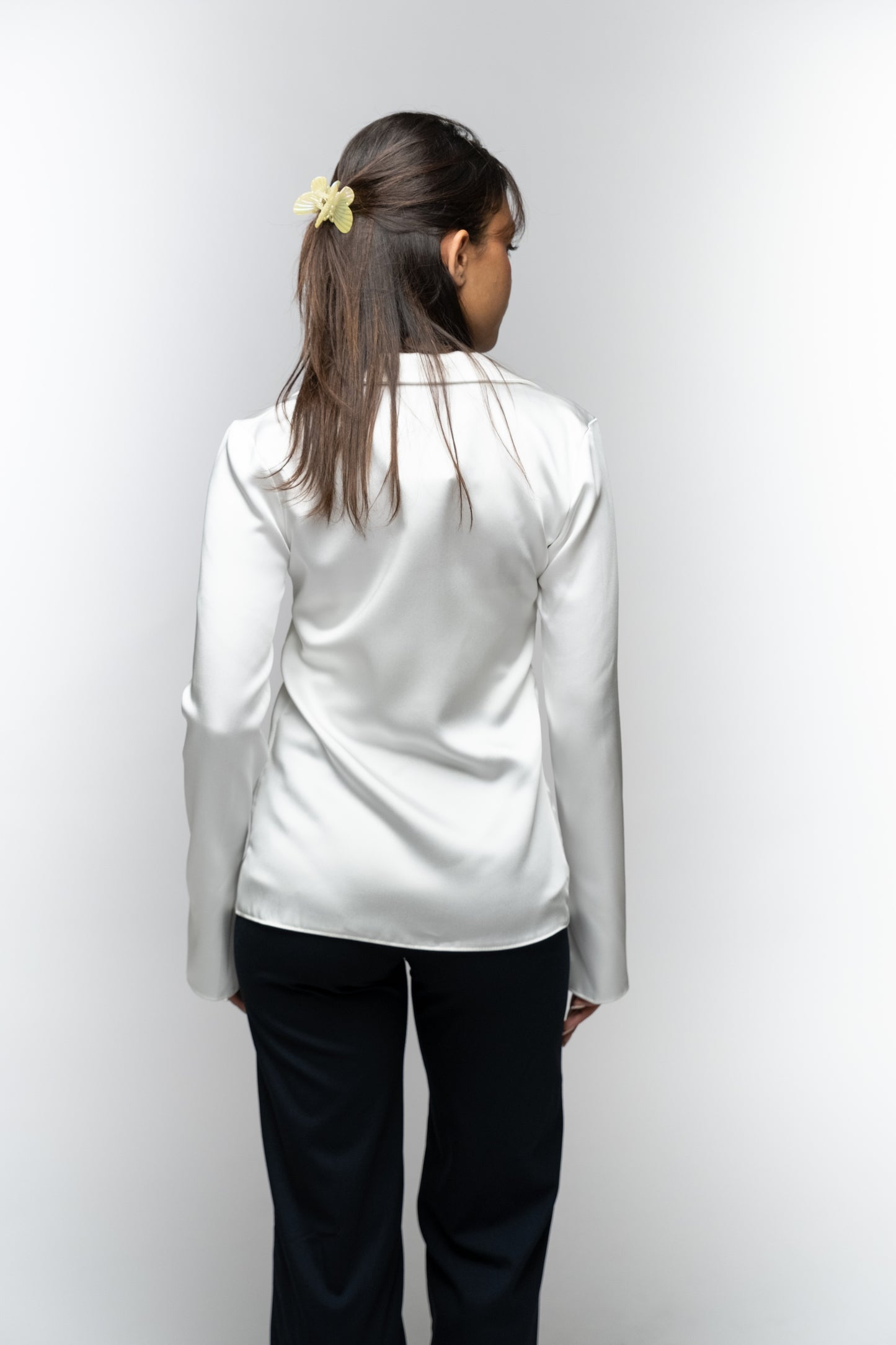 White Silk Tie Front Blouse