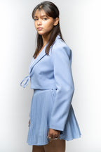 Sky Blue Tie-Front Cropped Blazer