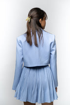 Sky Blue Tie-Front Cropped Blazer