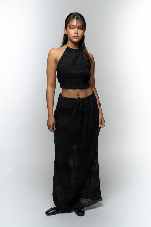 Black Smocked Two-Piece Set