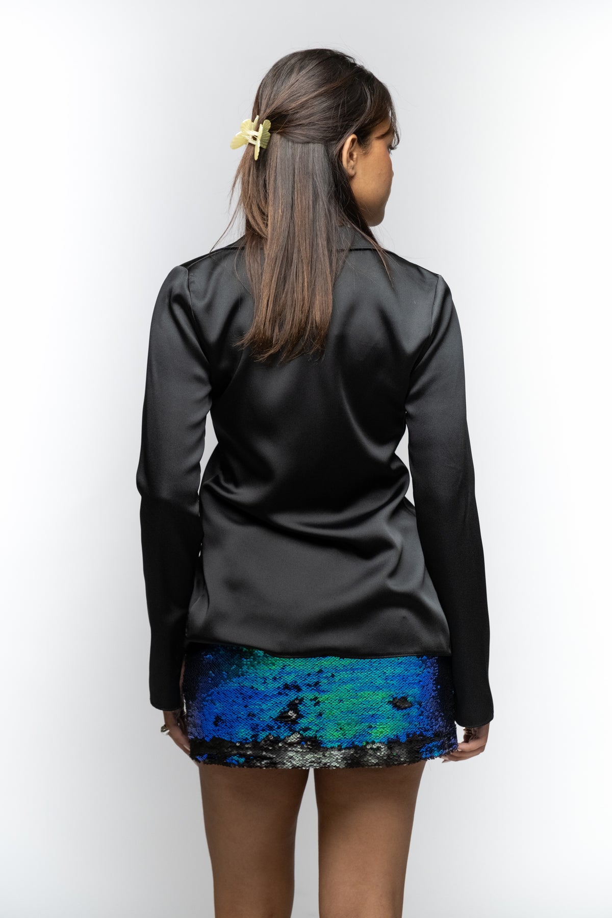 Chic Black Satin Tie-Front Blouse