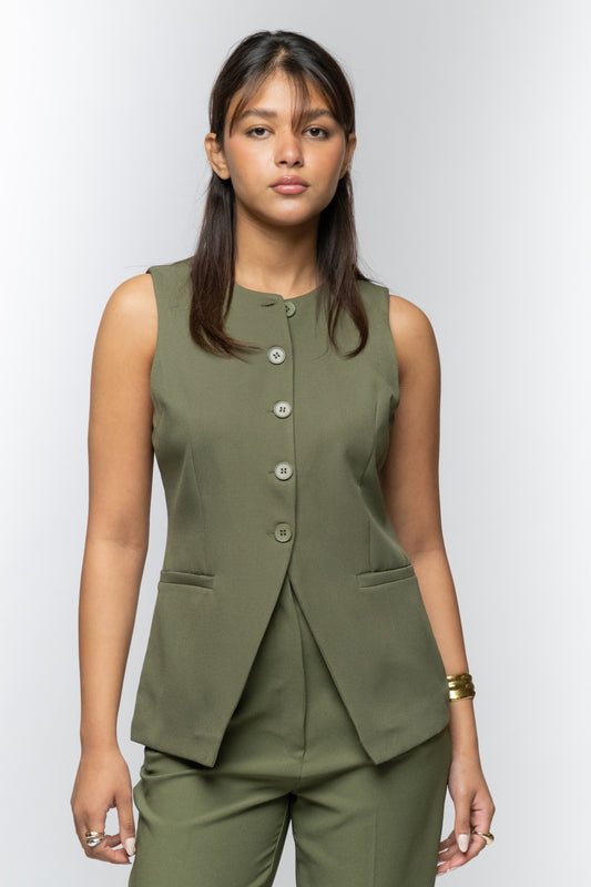 Olive Green Button-Down Vest