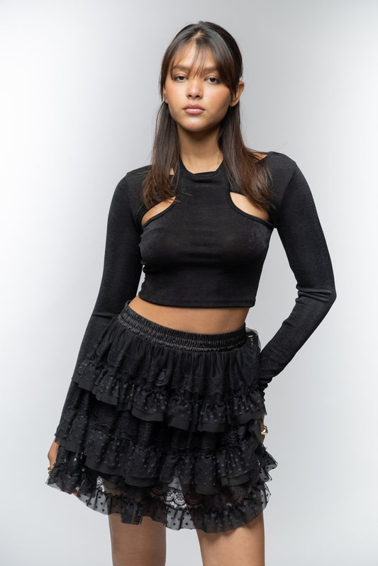 Black Ruffled Lace Skirt