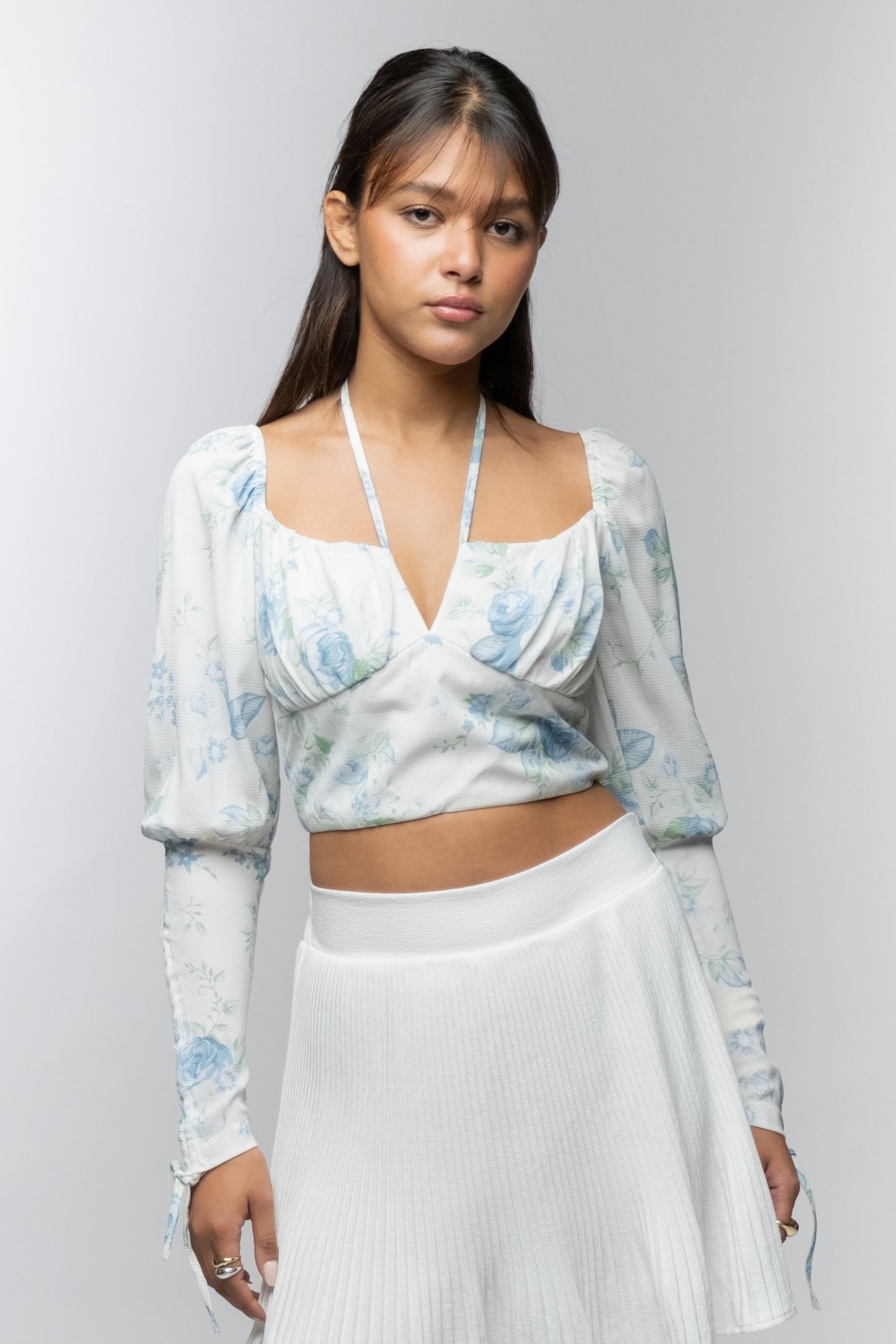 Floral Puff-Sleeve Crop Top