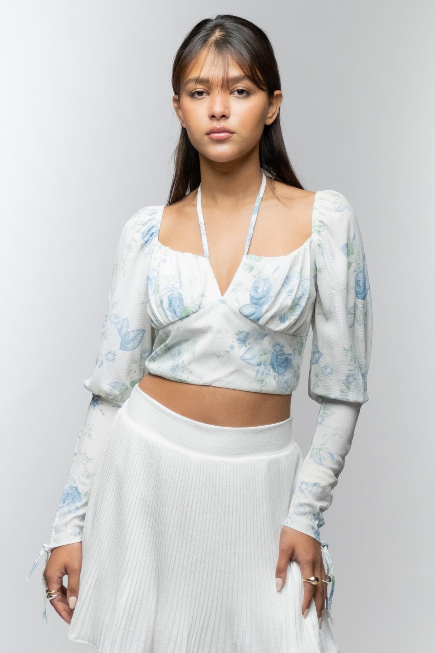 Floral Puff-Sleeve Crop Top