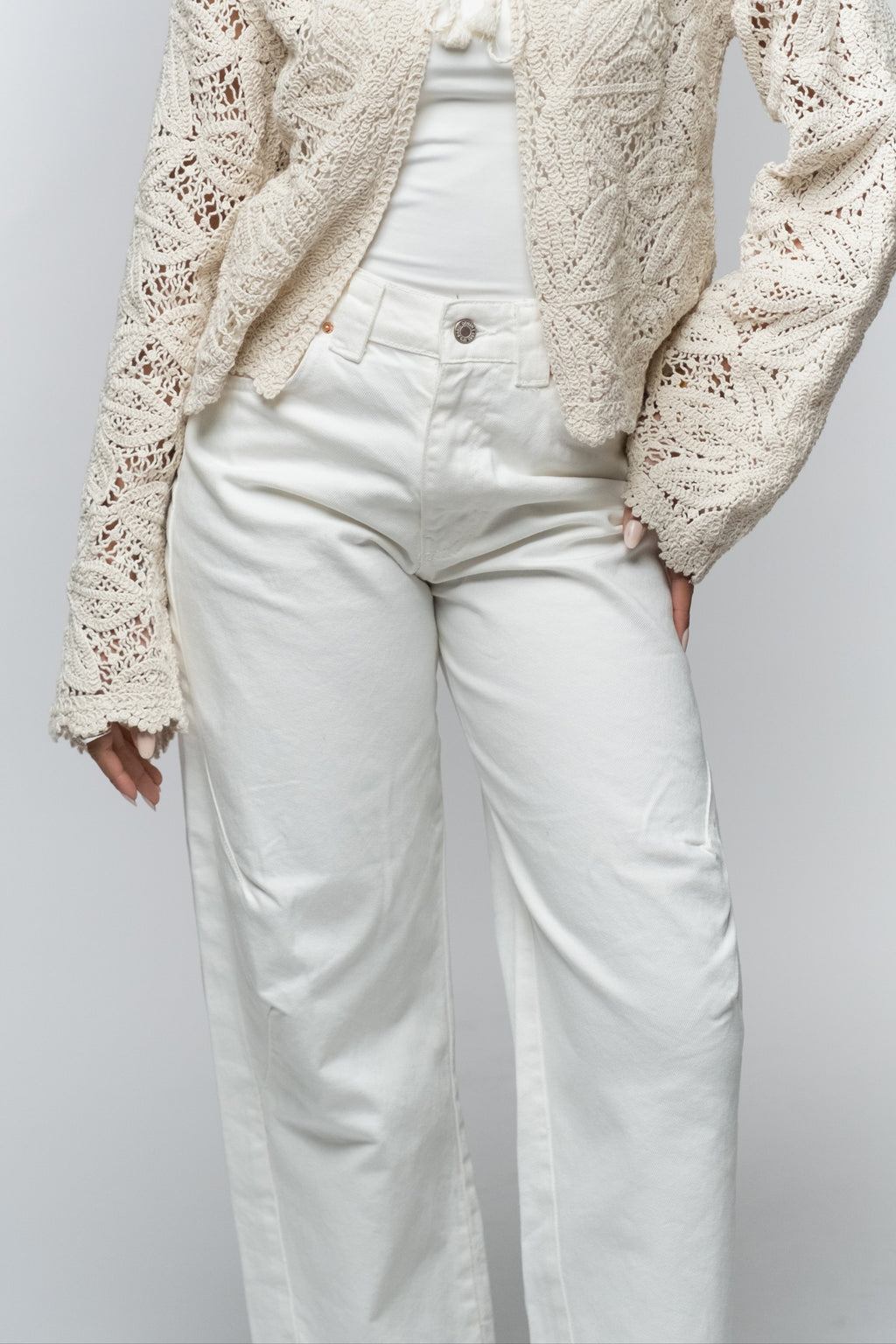 Ivory Straight-Leg Utility Pants
