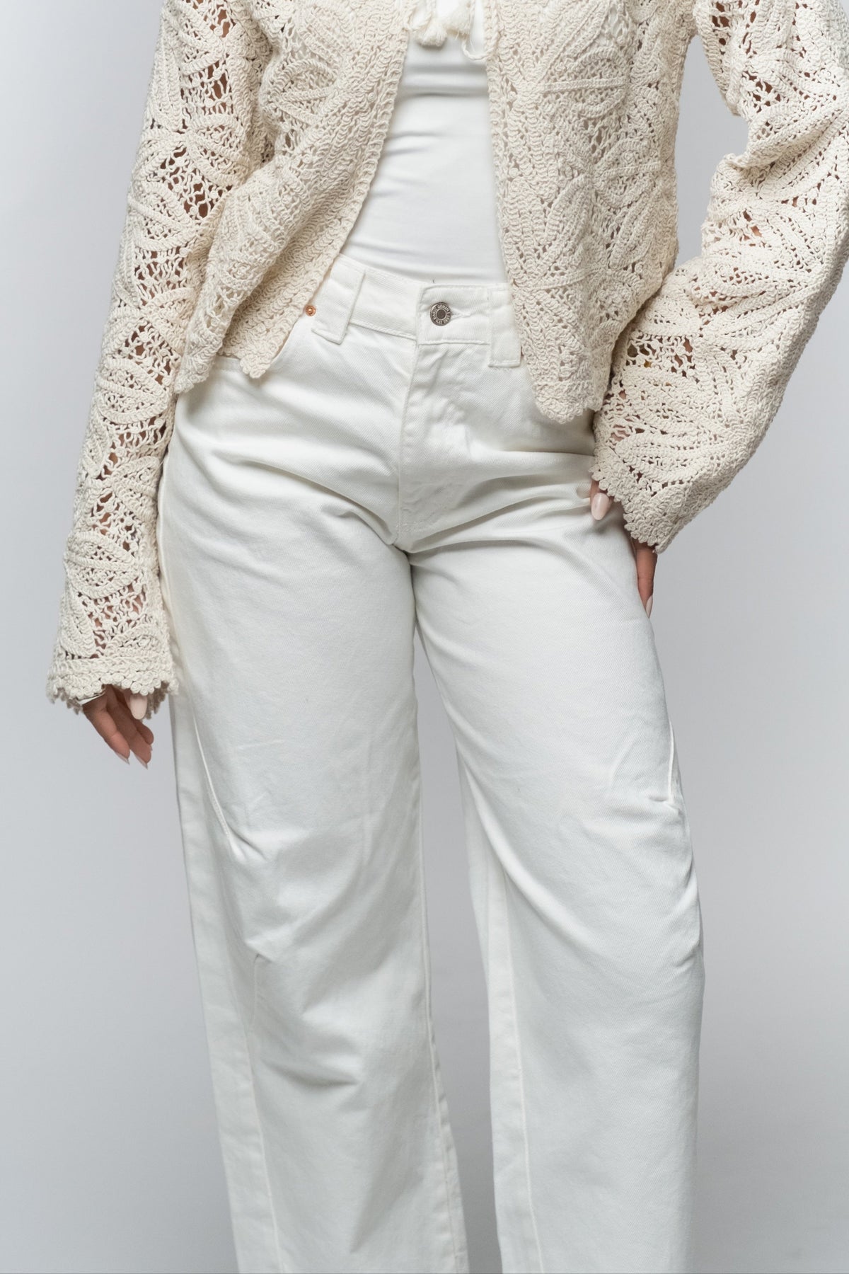 Ivory Straight-Leg Utility Pants