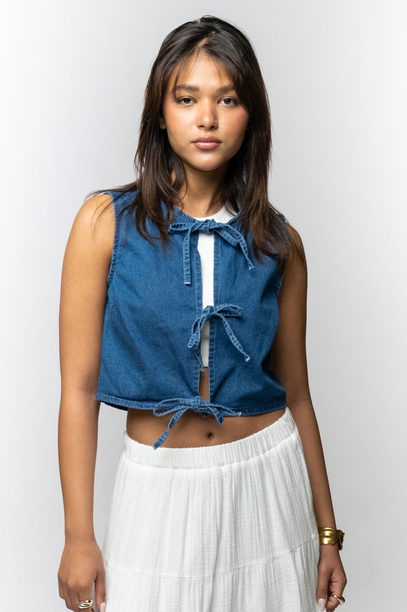 Denim Tie-Front Vest