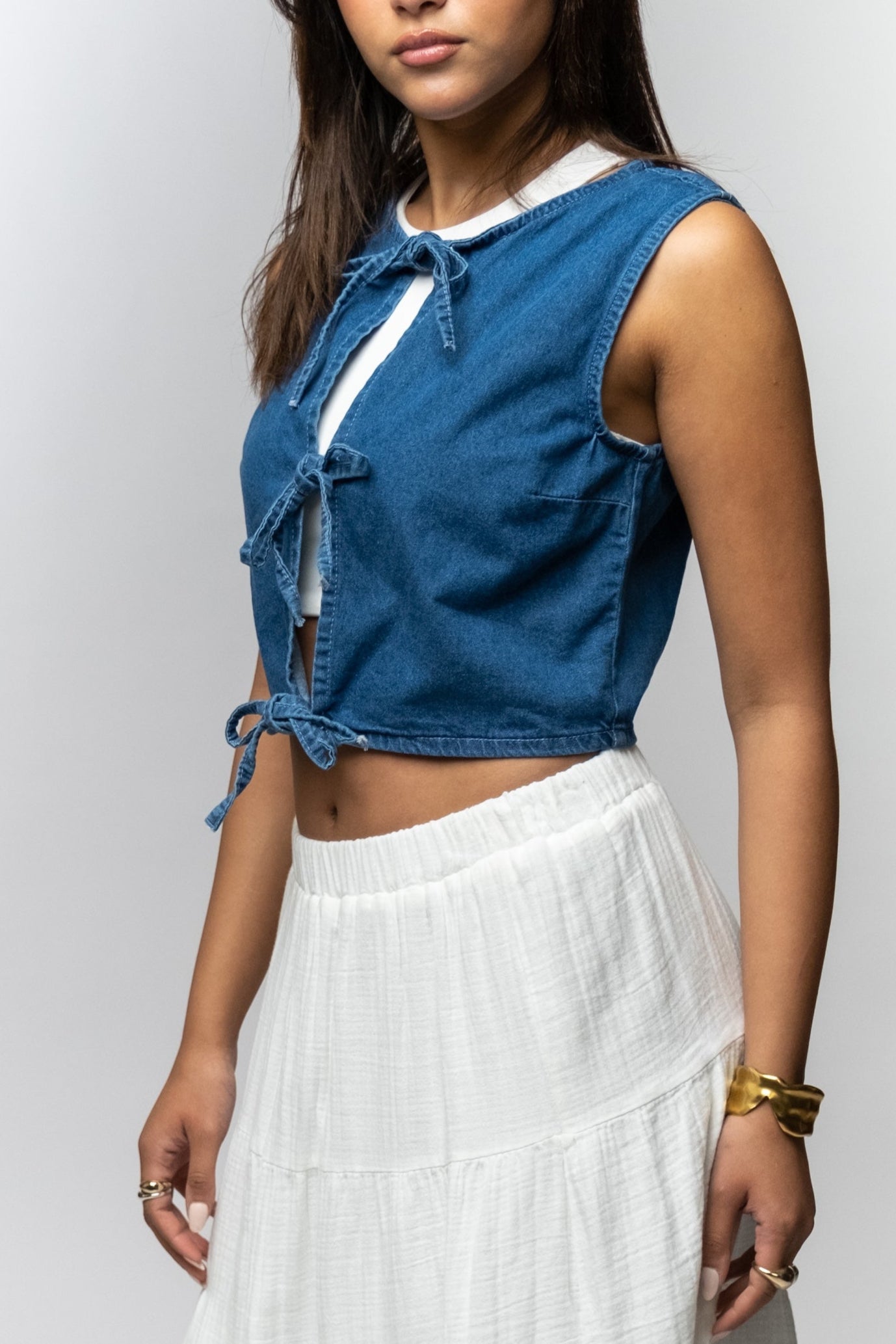 Denim Tie-Front Vest